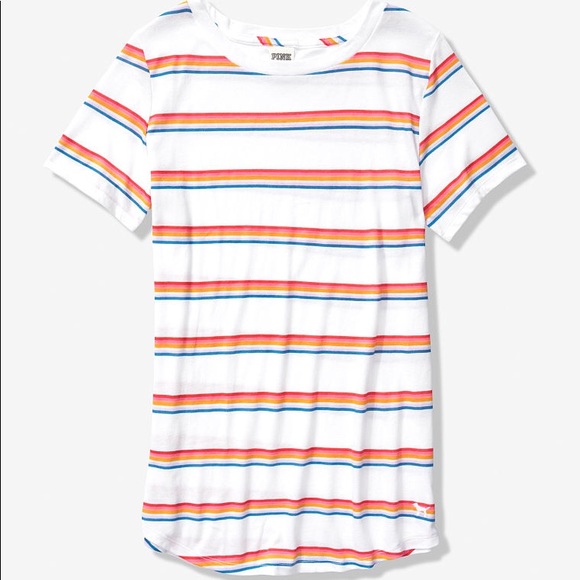 PINK Victoria's Secret Tops - ❗️1 LEFT🌈 💕VS PINK CREW TEE WHITE RAINBOW STRIPE